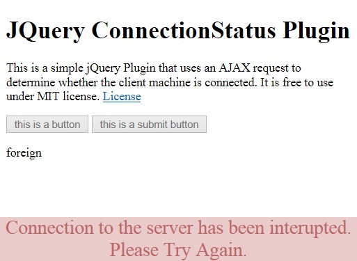 AJAX Based jQuery Internet Connection Status Plugin