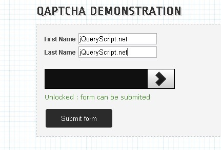 Draggable jQuery Captcha Plugin - QapTcha