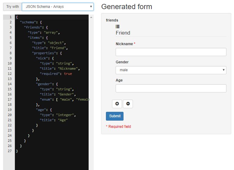 Build HTML Form From JSON Schema - jQuery JSON Form