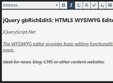 Simple HTML5 WYSIWYG Editor With jQuery - gbRichEdit5