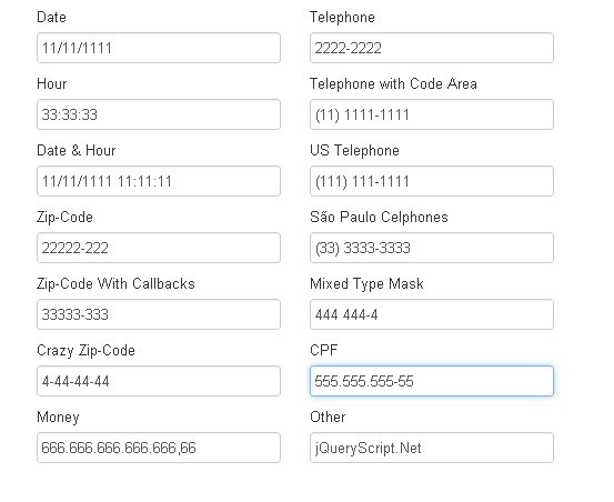 Input Field Data Formatting Plugin jQuery - Mask | Free jQuery Plugins