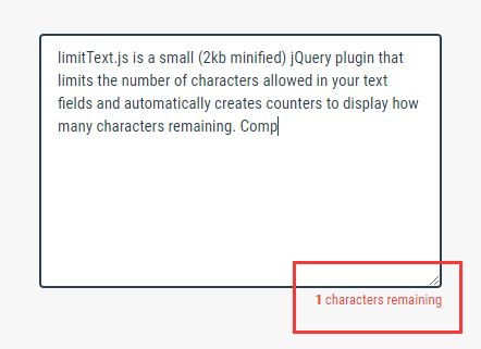 Limit The Number Of Characters In Text Fields - jQuery limitText.js