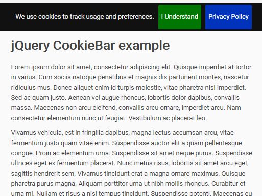 Minimal EU Cookies Law Notice Plugin For jQuery - Cookiebar