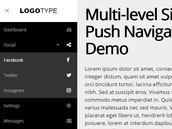 Multi-level Sidebar Push Navigation With jQuery And CSS3