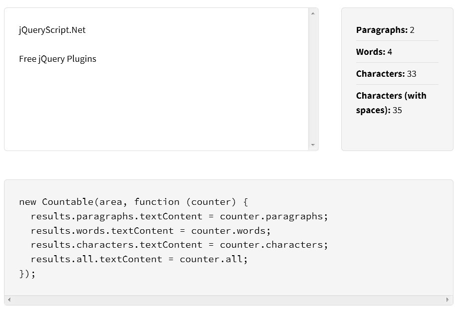 Simple Live Character Counter with Javascript - Countable