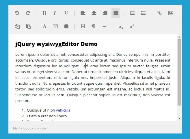 Simple jQuery Based HTML5 WYSIWYG Editor - wysiwygEditor