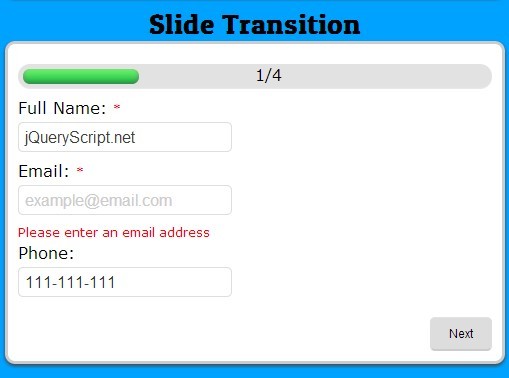 Simple jQuery Form Wizard with Input Validation - Simple Form