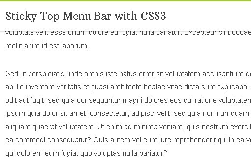 Sticky Top Menu Bar with CSS3