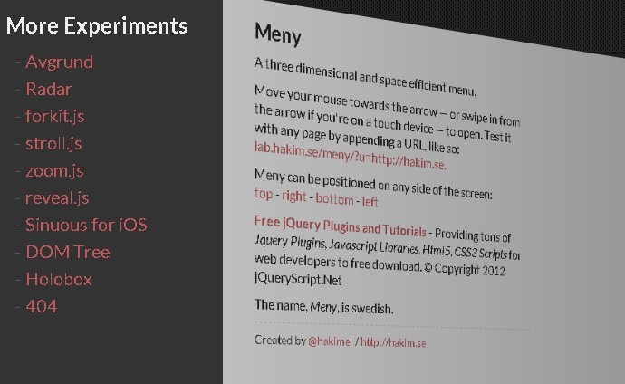 Three-Dimensional and Space Efficient Menu - Meny