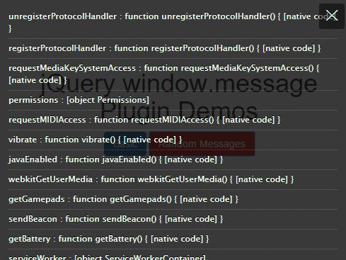 Tiny jQuery Based JS Alert and Console.log Replacement - window.message