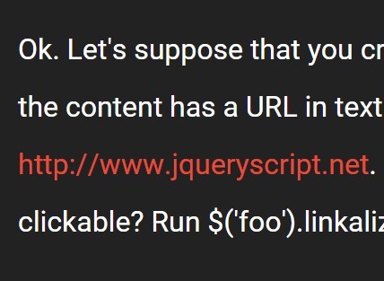 Tiny jQuery Plugin To Parse URLs Within Text - Linkalize