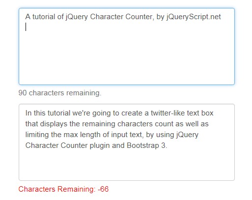 Twitter-Like Text Box Character Counter with jQuery and Bootstrap