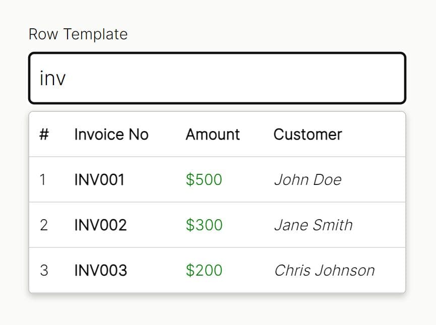 Display Autocomplete Suggestions in Table Format - jQuery Dropdown Table