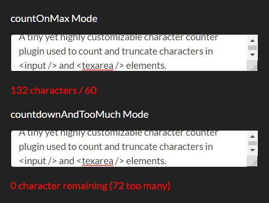 Count Characters In Text Fields - jQuery charcounter.js