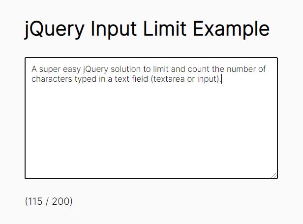 Limit & Count Characters In Text Field - jQuery input_limit