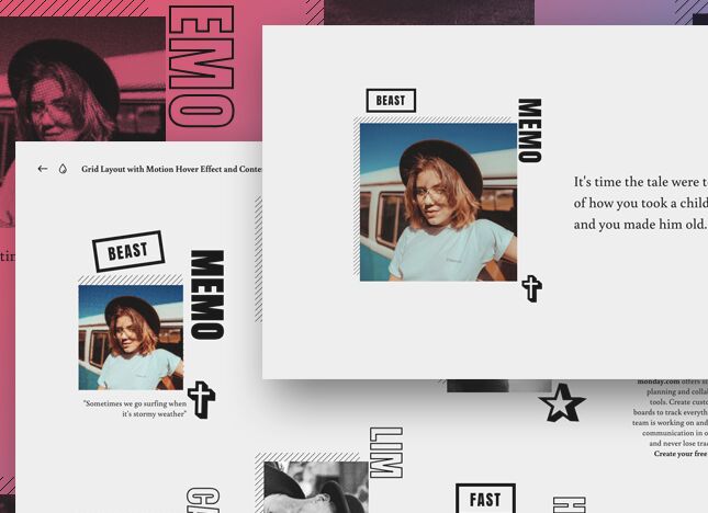 Grid Layout with Motion Hover Effect and Content Preview