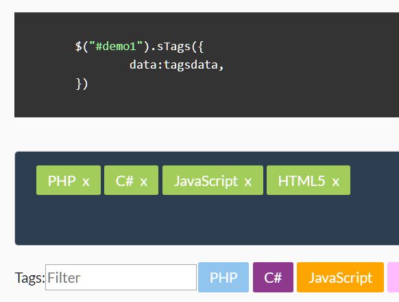 Dynamic Tags Input With Filter Support - jQuery sTags