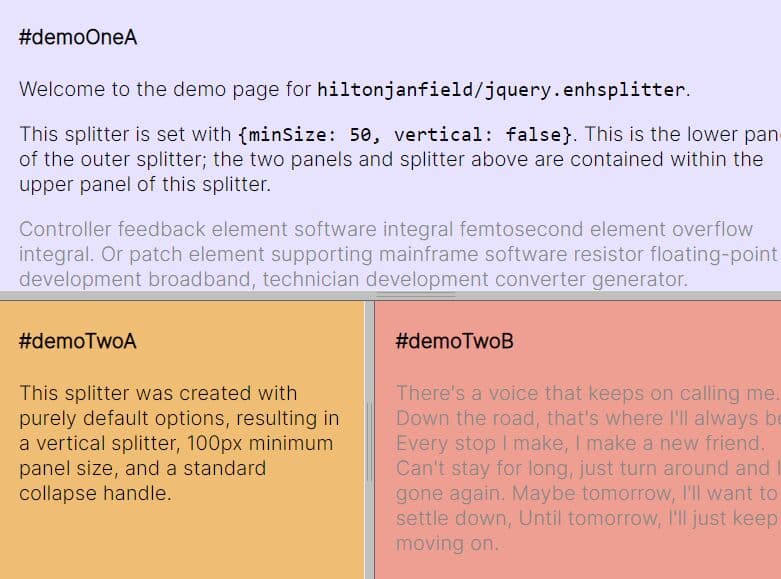 Enhanced Draggable Splitter jQuery Plugin - enhsplitter.js