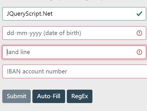 Form validation using RegEx