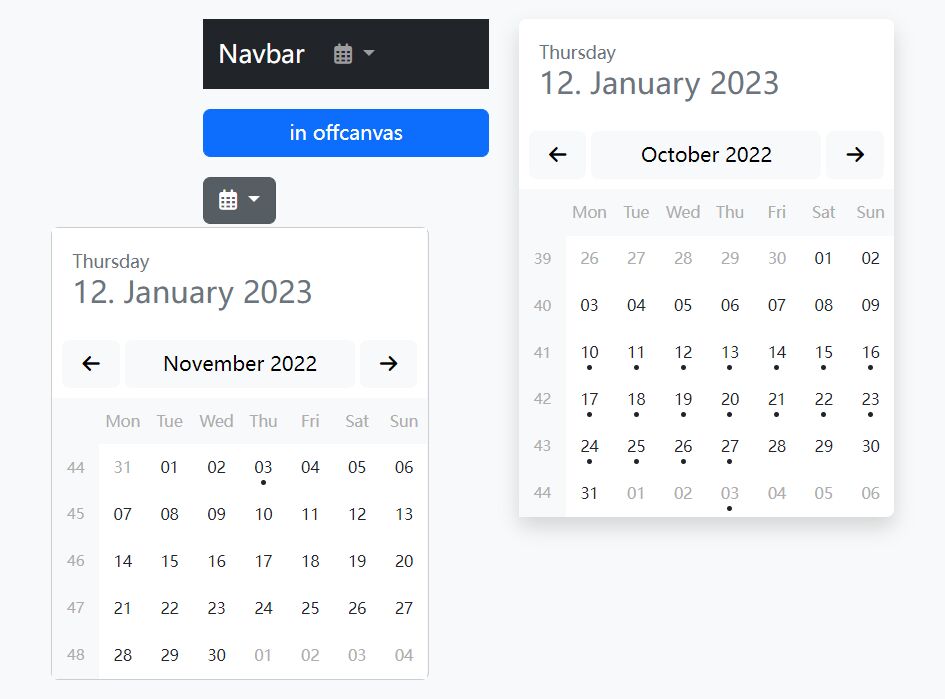 Event calendar was created with JQuery and Boostrap 5
