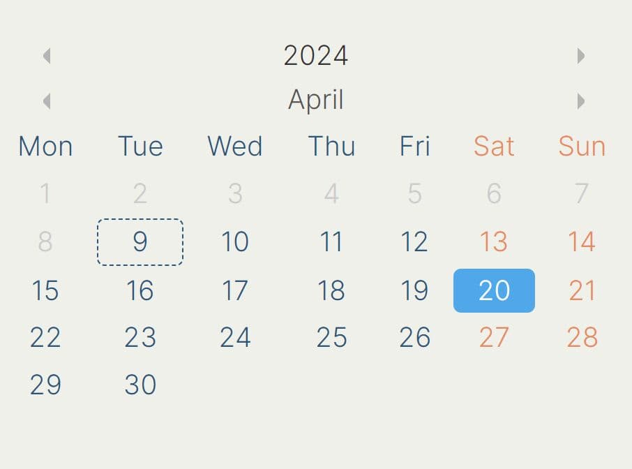 Clean Calendar Interface for Web - jQuery evk_calendar