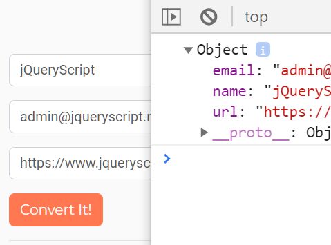 Convert Form Data To A JSON Object - formToJson.js | Free jQuery Plugins Convert Form Data To A Json Object - Formtojson.Js | Free Jquery Plugins