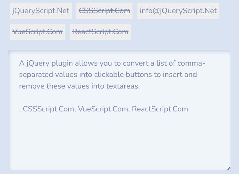 Insert Predefined Values Into Textarea Quickly - jQuery listTextArea