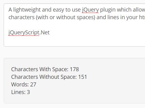 jQuery Based Word/Character/Line Counter For Text Box