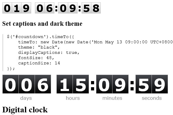 jQuery Countdown Timer & Digital Clock Plugin - timeTo