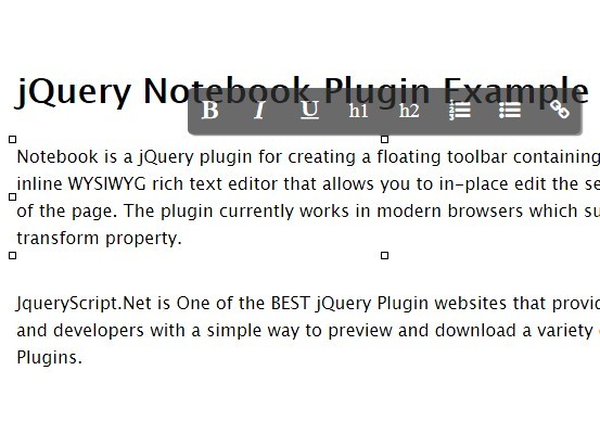 jQuery Inplace WYSIWYG Rich Text Editor - notebook