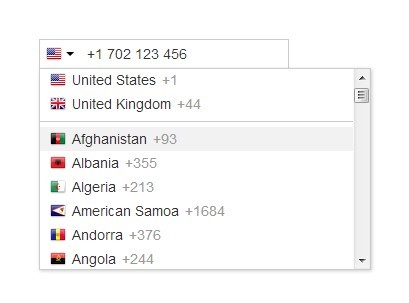 International Telephone Input With Flags and Dial Codes