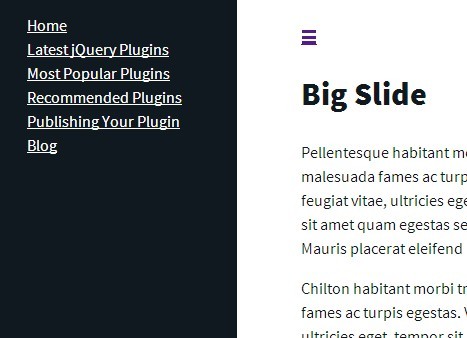 jQuery Off-screen Slide-Out Navigation Panel Plugin - bigSlide