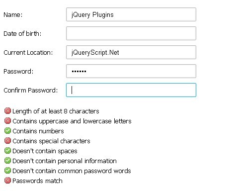 jQuery Password Checking and Notification Plugin