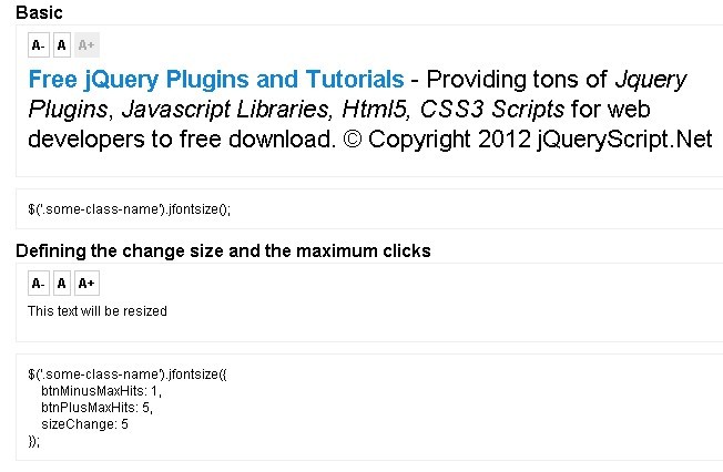 jQuery Plugin For Altering The Font Size On Sites - jFontSize