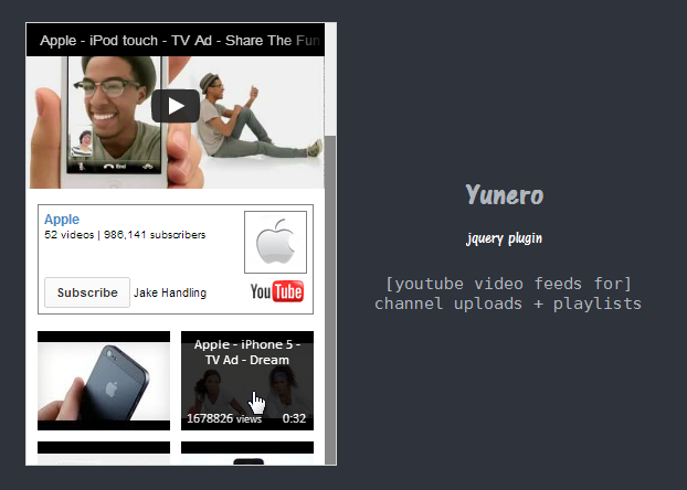 jQuery Plugin For Displaying YouTube Video Feed - Yunero