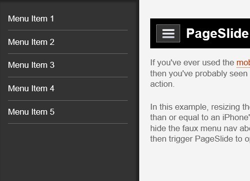 jQuery Plugin For Responsive Page Slide Menu - PageSlide