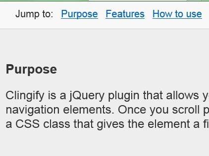 jQuery Plugin For Sticky Header Elements  - clingify