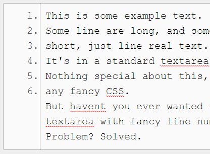 jQuery Plugin To Create Textarea With Line Numbering - LineNumbers
