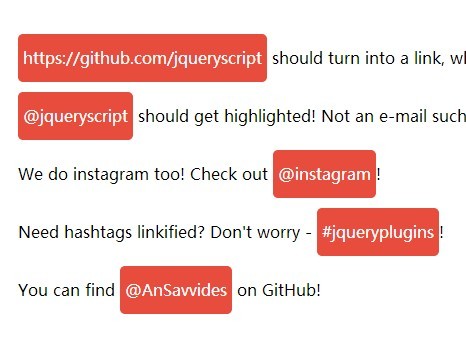 jQuery Plugin To Generate Links For URLs, Mentions and Hashtags - Linky