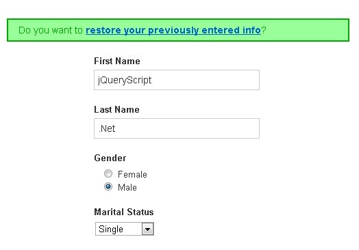 jQuery Plugin to Restore User Previously Entered Values - Remember State