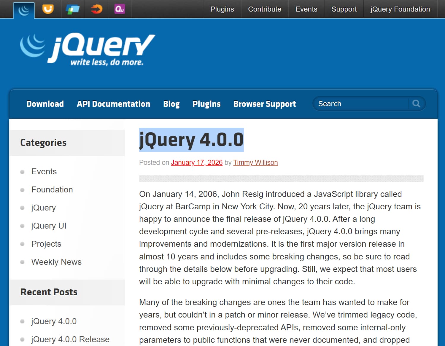 jQuery 4 vs jQuery 3