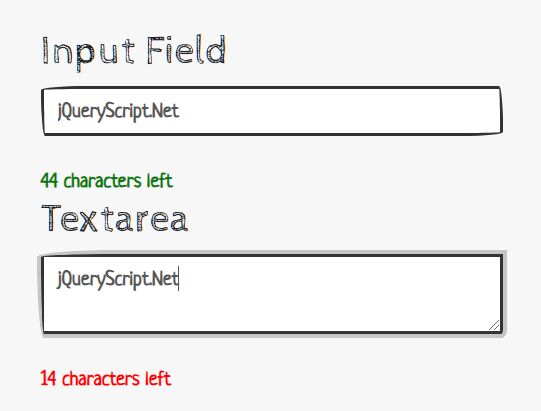 Limit Characters For Text Fields - jQuery Char Count