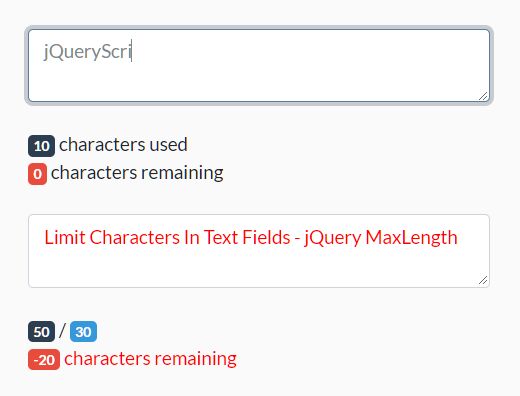 Limit Characters In Text Fields - jQuery MaxLength