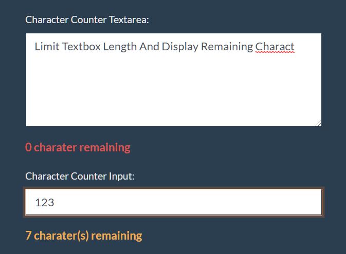 Limit Textbox Length And Display Remaining Characters - character-counter.js
