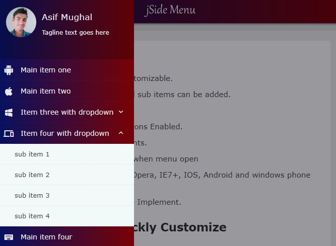 off canvas nav dropdowns jside - Free Download Off-canvas Nav With Unlimited Dropdowns - jSide Menu