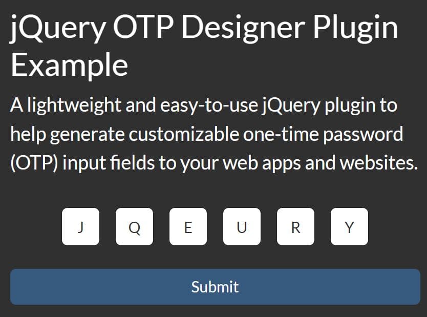 Customizable One-time Password Input Plugin - jQuery OTP Designer