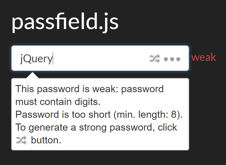 Feature-rich Password Generator & Strenth Indicator - passfield.js