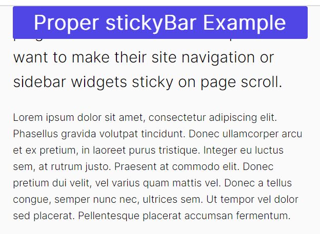 Stick Elements To The Top Of Their Container - Proper stickyBar