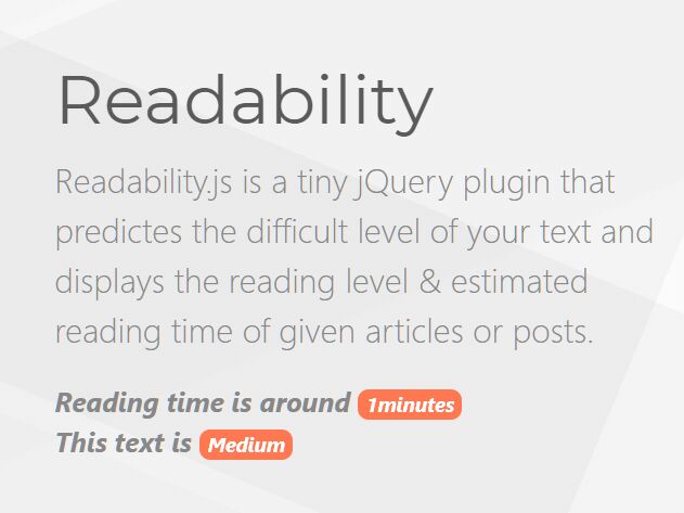 Calculate Readablity & Reading Time Of Text - readability.js