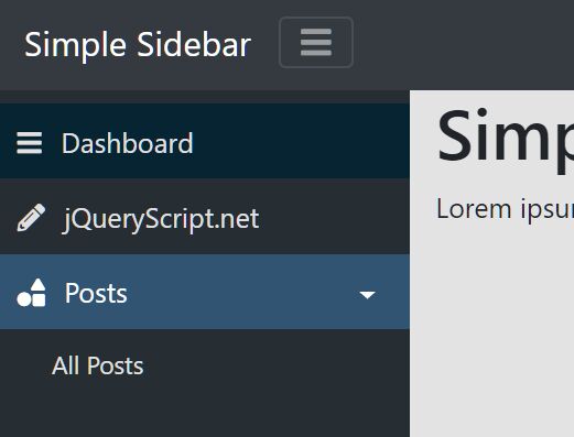 Collapsible Sidenbar Navigation For Dashboard - SimpleSidebar